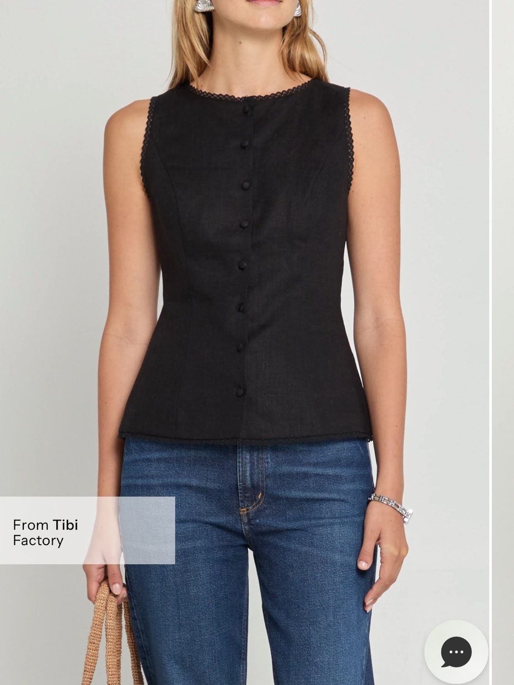 NWT Few Moda Kourt Micah Linen Blend Top with back tie and lace detail.